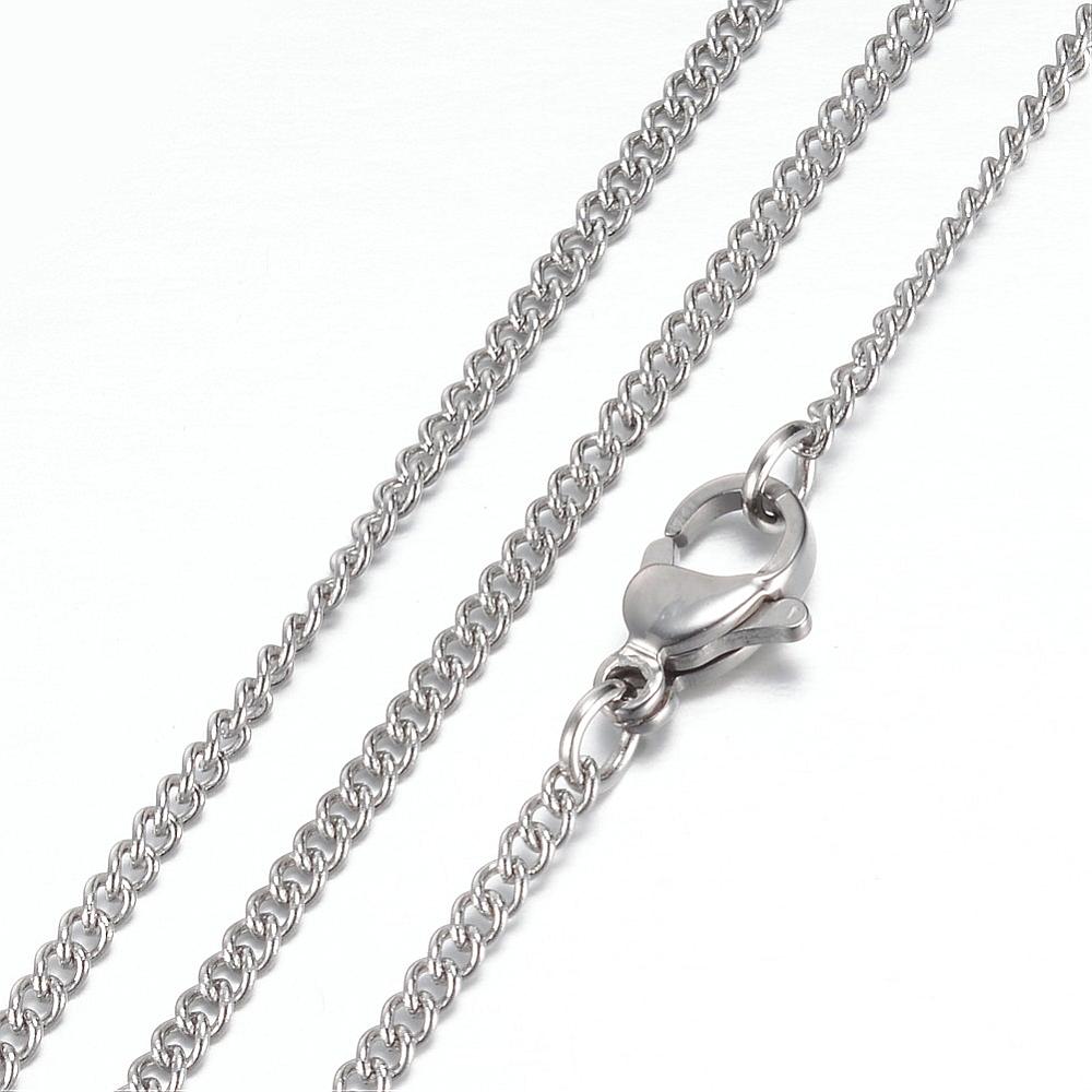 PandaHall 304 Stainless Steel Curb Chain Necklaces, with Lobster Claw Clasps, Stainless Steel Color, 19.2"(49cm); 2mm Stainless Steel