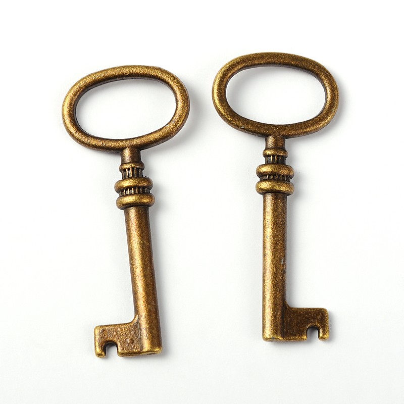PandaHall Alloy Pendants, Lead Free & Cadmium Free & Nickel Free, Key, Antique Bronze, 41mm long, 17mm wide, 4.5mm thick Alloy Key