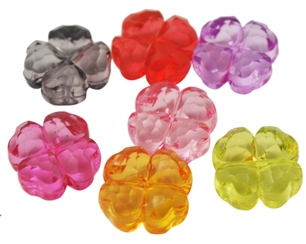 PandaHall Transparent Acrylic Four-Clover Beads, Faceted, Mixed Color, about 17mm long, 17mm wide, 7mm thick, hole: 1mm Acrylic Flower...