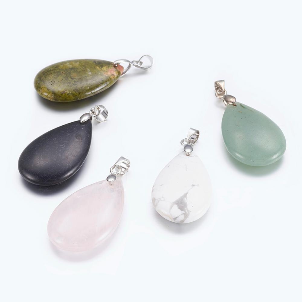 PandaHall Mixed Gemstone Pendants, with Brass Clasps, Drop, Mixed Color, 30~35x16~22x5~9mm, Hole: 5x4mm Mixed Stone Drop Multicolor