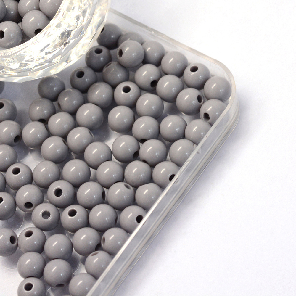 PandaHall Opaque Acrylic Beads, Round, Gray, 6x5.5mm, Hole: 2mm; about 4300pcs/500g Acrylic Round Gray