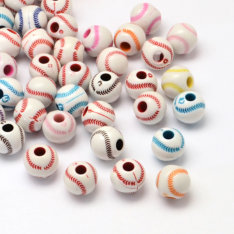 PandaHall Tennis Craft Style Acrylic Beads, Mixed Color, 12mm, Hole: 4mm; about 580pcs/500g Acrylic Sports Goods Multicolor
