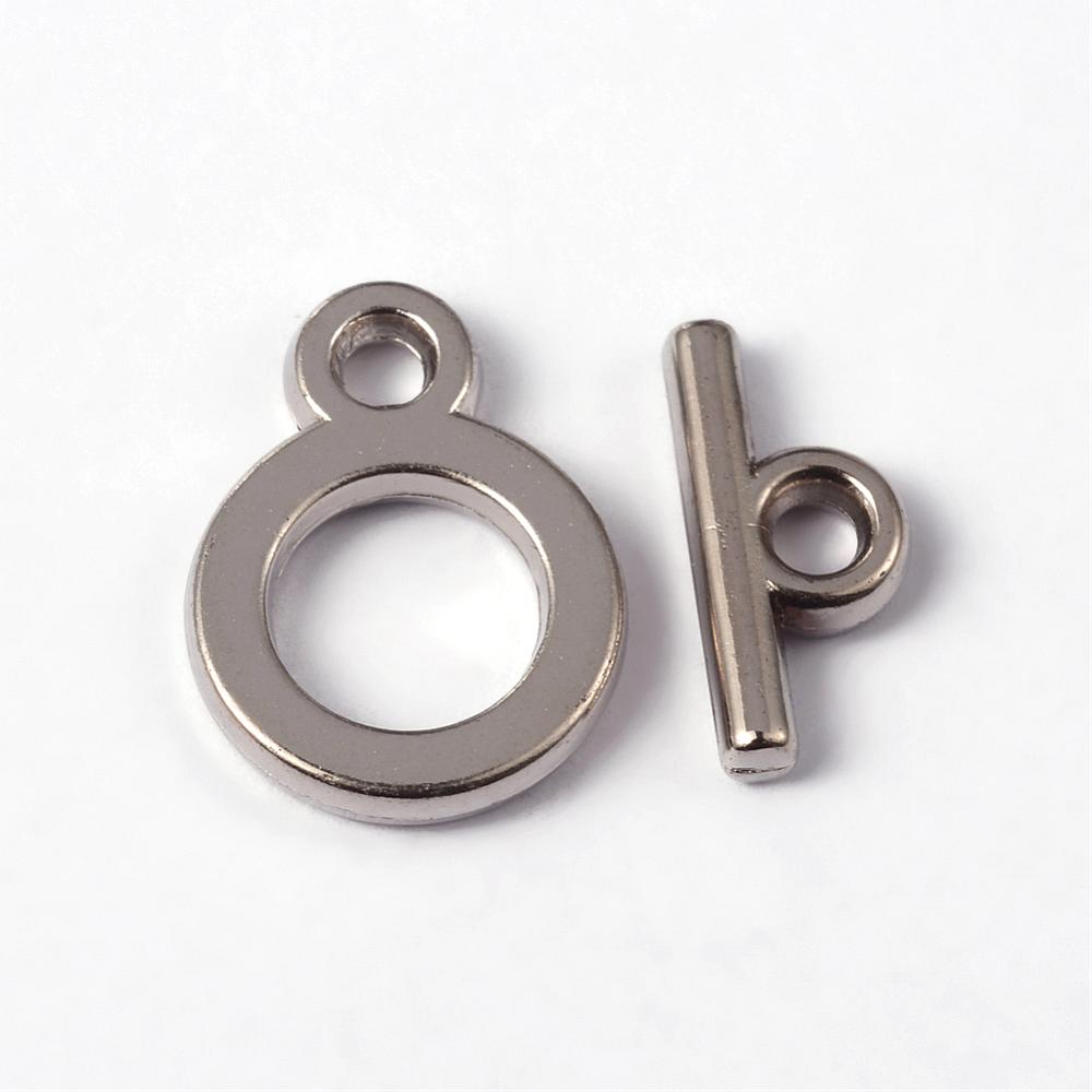 PandaHall CCB Plastic Toggle Clasps, Jewelry Components, Platinum Color, 18x13x2mm, Hole: 2mm Plastic Ring