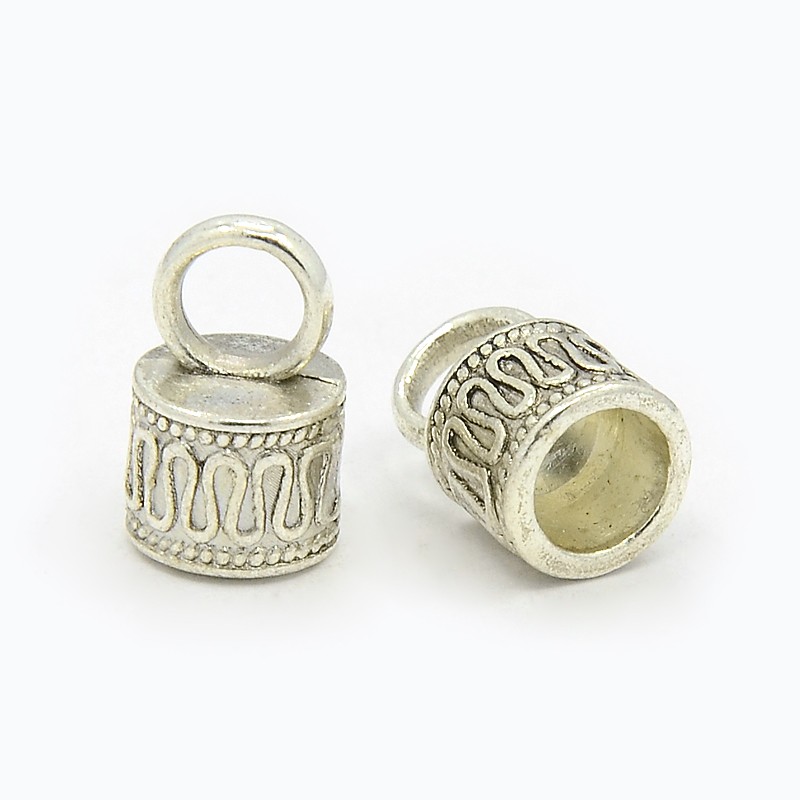 PandaHall Tibetan Silver Terminators, Lead Free and Cadmium Free, Barrel, Antique Silver Color, about 14.7mm long, 9mm wide, 9mm thick, hole...