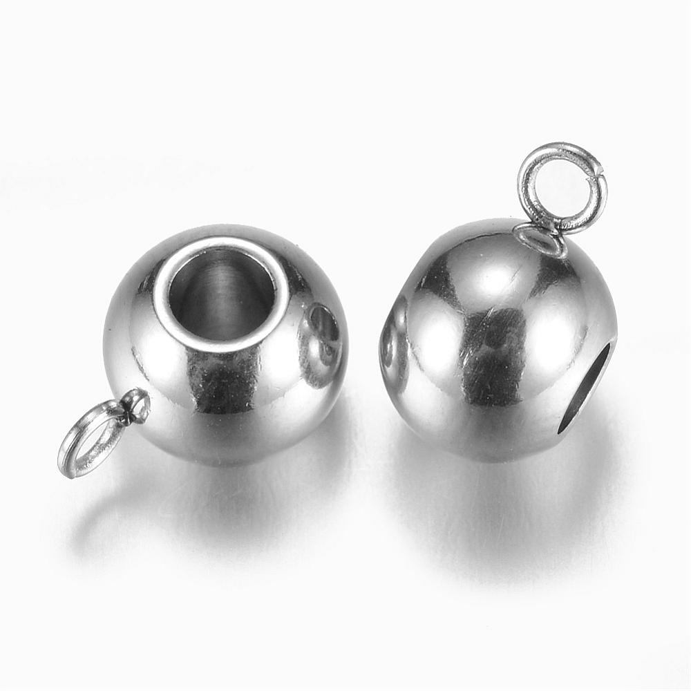 PandaHall 304 Stainless Steel Hanger Links, Rondelle Bail Beads, Stainless Steel Color, 11x6.5x8mm, Hole: 3mm Stainless Steel Rondelle