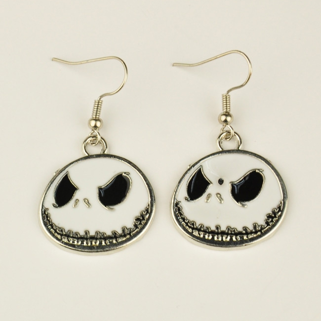 PandaHall Fashion Alloy Enamel Earrings, with Brass Earring Hooks, Flat Round, White, Halloween, 42x24mm Alloy White