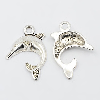 PandaHall Alloy Pendants, Lead Free and Cadmium Free, Dolphin, Antique Silver Color, 24x21x4mm, Hole: 3mm Alloy Dolphin