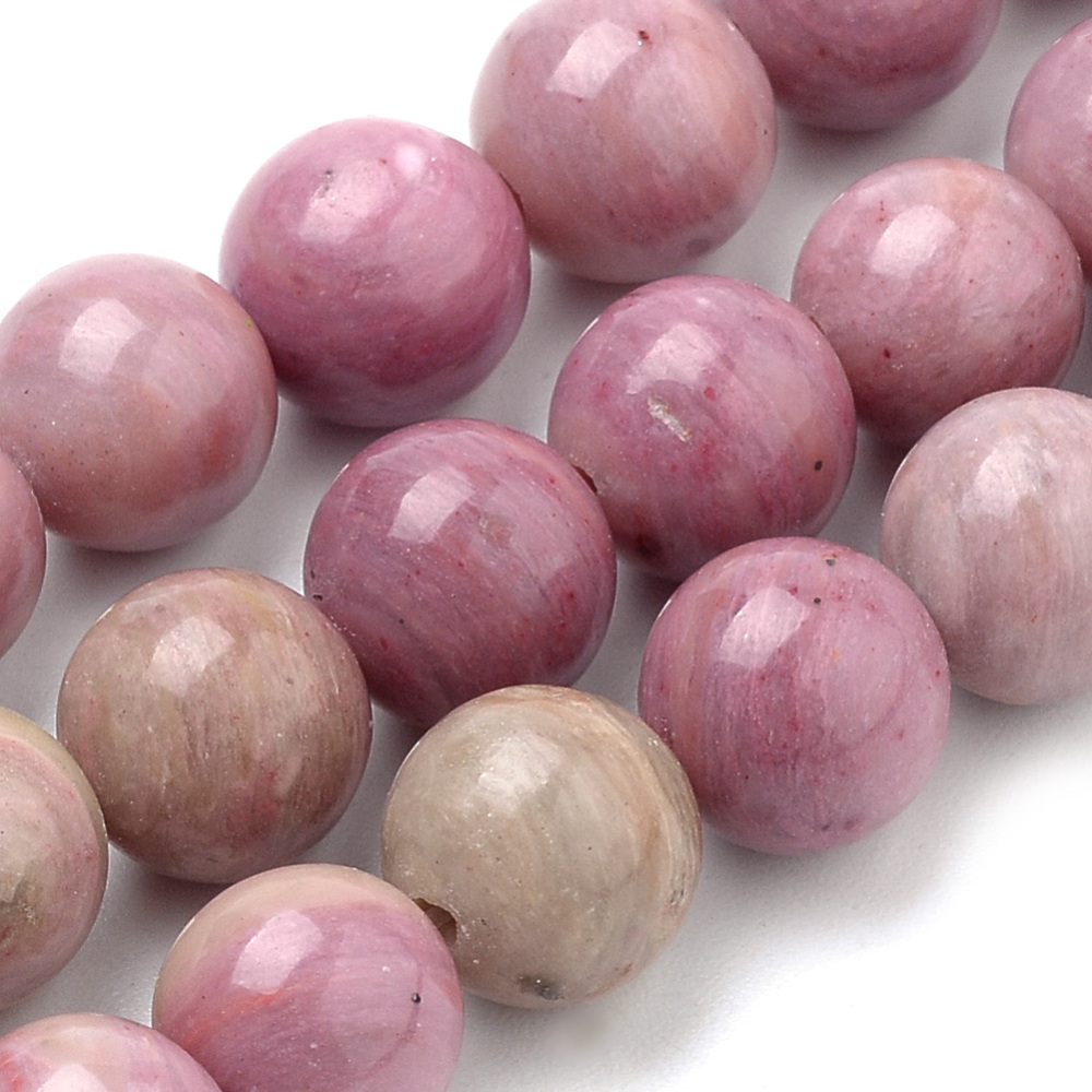 PandaHall Natural Rhodochrosite Beads Strands, Round, 8mm, Hole: 1mm; about 50pcs/strand, 15.7" Rhodochrosite Round
