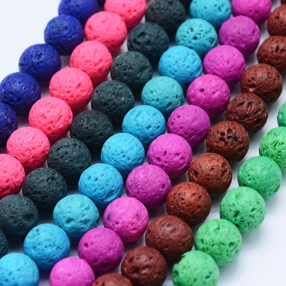 PandaHall Natural Lava Beads Strands, Dyed, Round, Mixed Color, 8mm, Hole: 1mm; about 53pcs/strand, 15.3"(39cm)  Lava Round Multicolor