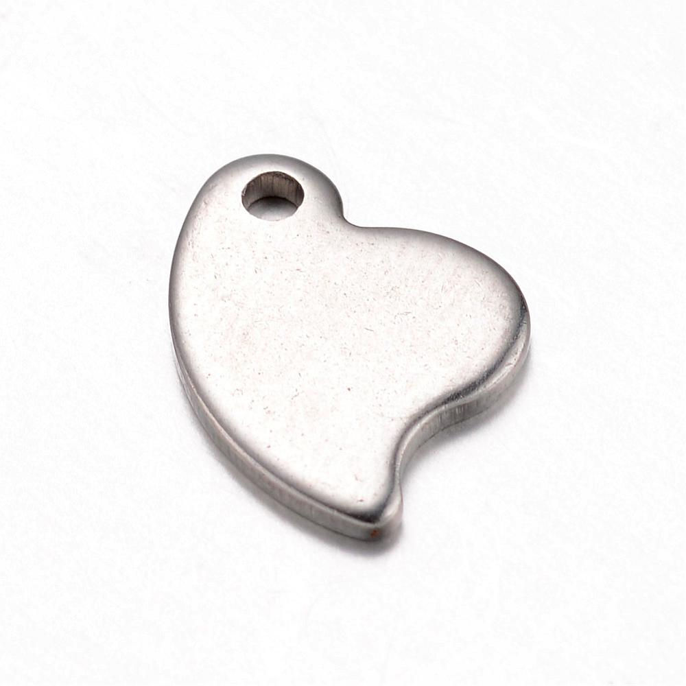 PandaHall 304 Stainless Steel Charms, Heart, Blank Tag Charms, Stainless Steel Color, 12x9x1mm, Hole: 1mm Stainless Steel Heart