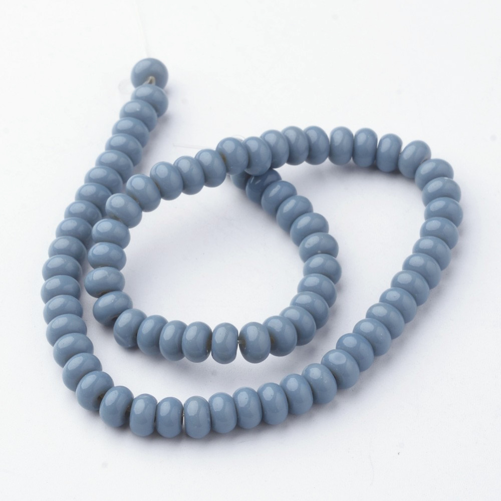 PandaHall Opaque Glass Bead Strands, Rondelle, Dyed, SteelBlue, 6x4mm, Hole: 1mm; about 71pcs/strand, 10.8" Glass Rondelle Blue