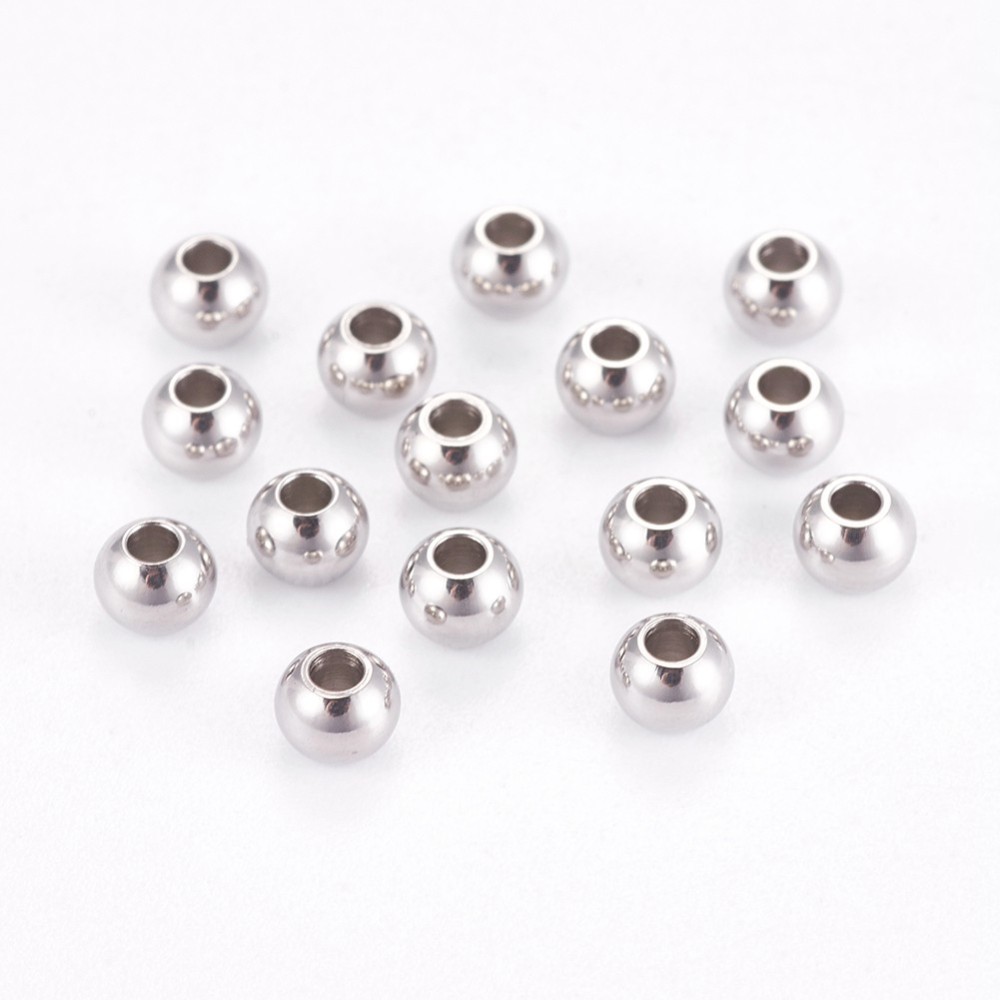 PandaHall 304 Stainless Steel Smooth Round Spacer Beads, Stainless Steel Color, 4x3mm, Hole: 1.5mm Stainless Steel Round
