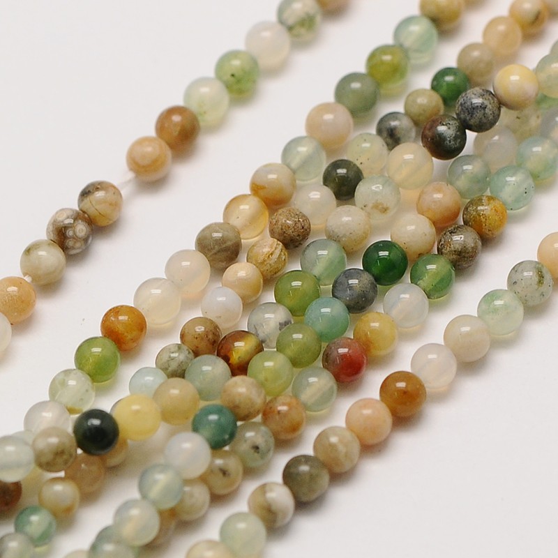 PandaHall Natural Indian Agate Bead Strands, Round, 3mm, Hole: 0.8mm; about 126pcs/strand, 16" Indian Agate Round