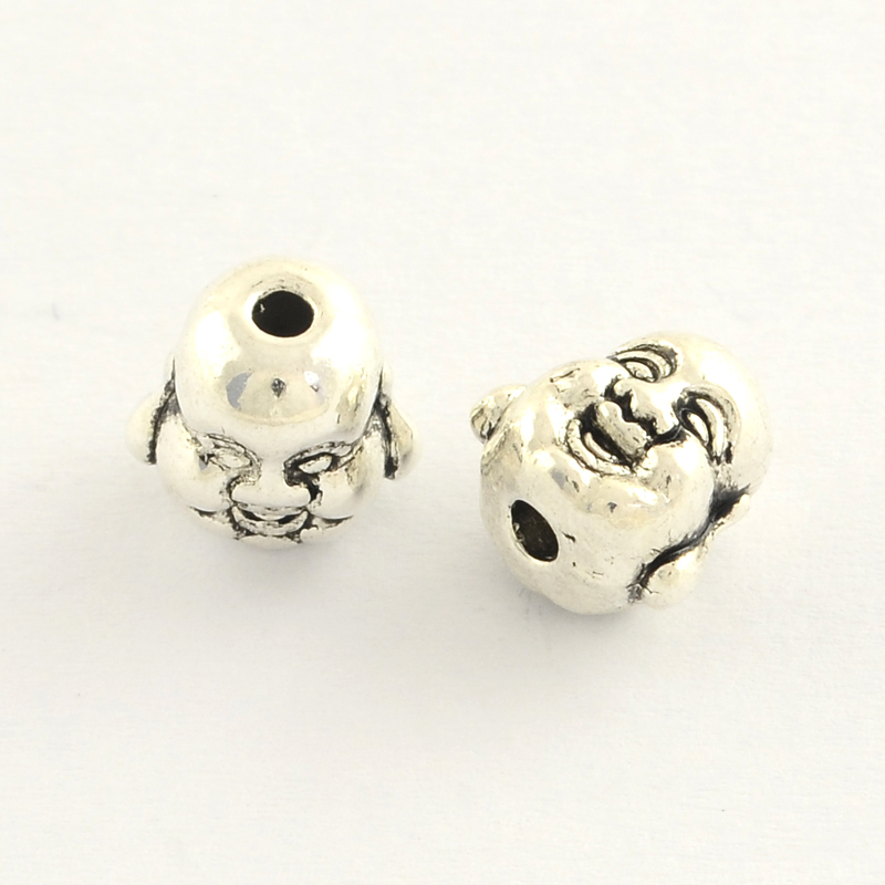 PandaHall Tibetan Style Zinc Alloy Beads, Buddha, Antique Silver, 10x10x8.5mm, Hole: 2mm; about 424pcs/1000g Alloy Human