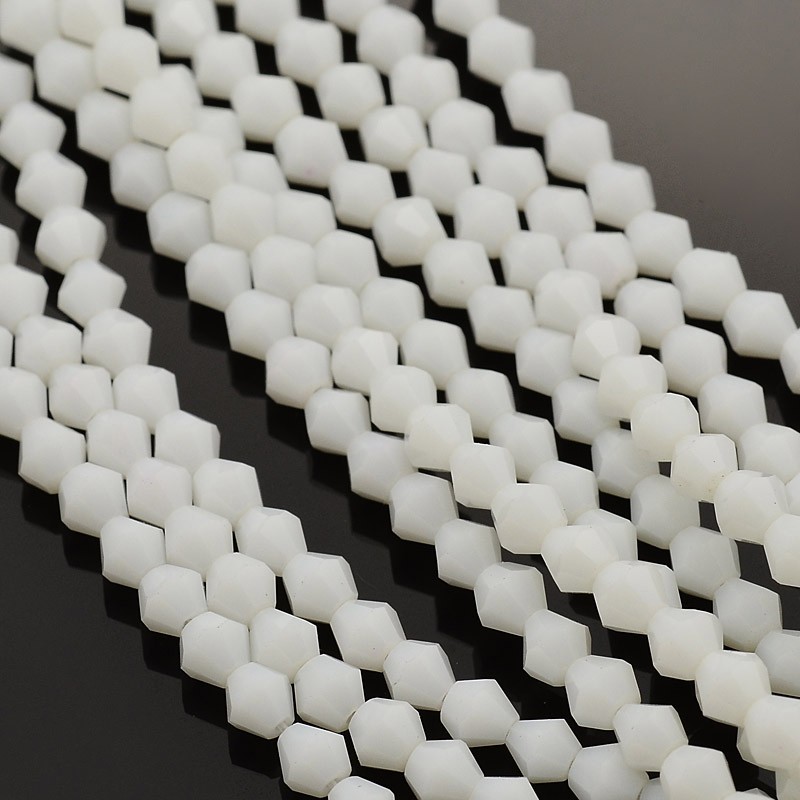 PandaHall Faceted Bicone Glass Beads Strands, White, 4x4mm, Hole: 1mm; about 80pcs/strand, 12.9" Glass Bicone White