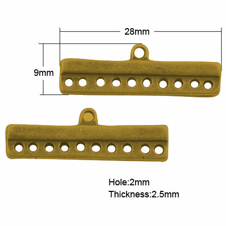 PandaHall Tibetan Style Links, Chandelier Components, Lead Free & Nickel Free, Antique Golden, 9x28x2.5mm, Hole: 1.5~2mm Alloy Others