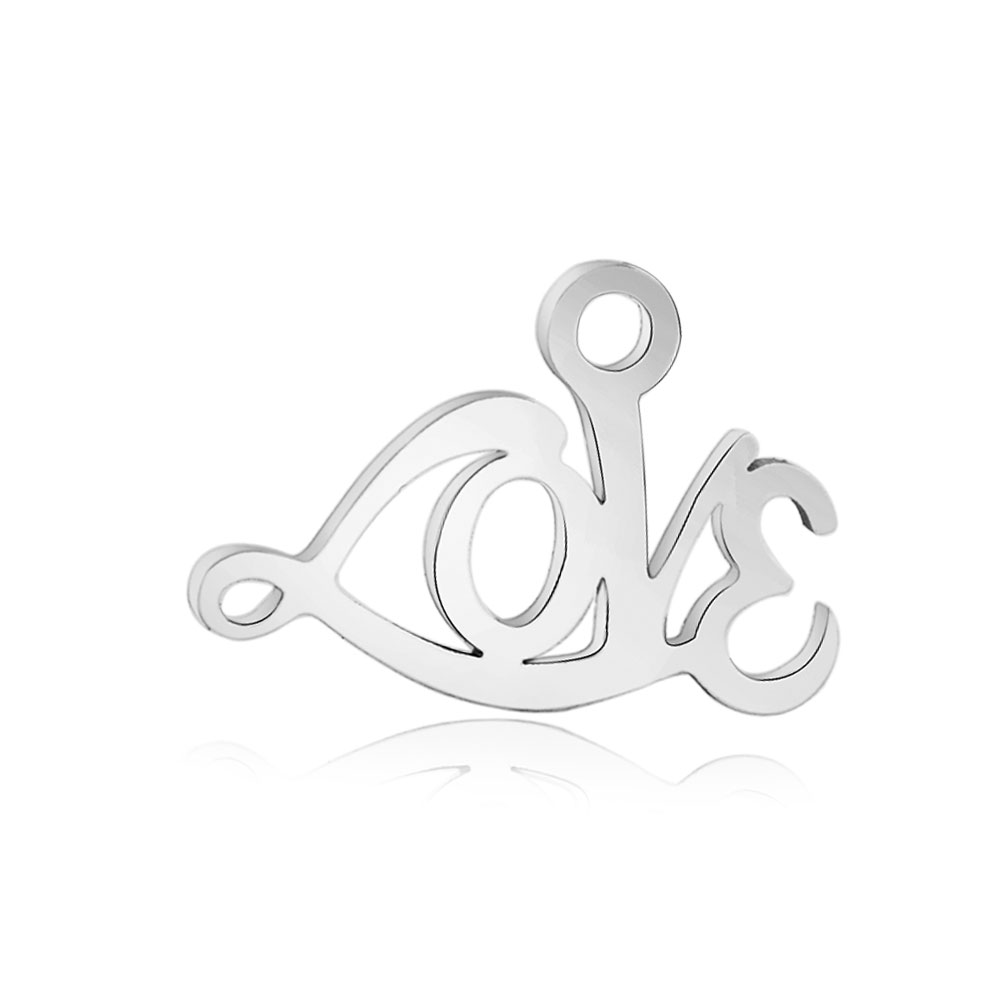 PandaHall 304 Stainless Steel Charms, Word Love, Stainless Steel Color, 9.5x14x1mm, Hole: 1.5mm Stainless Steel Word