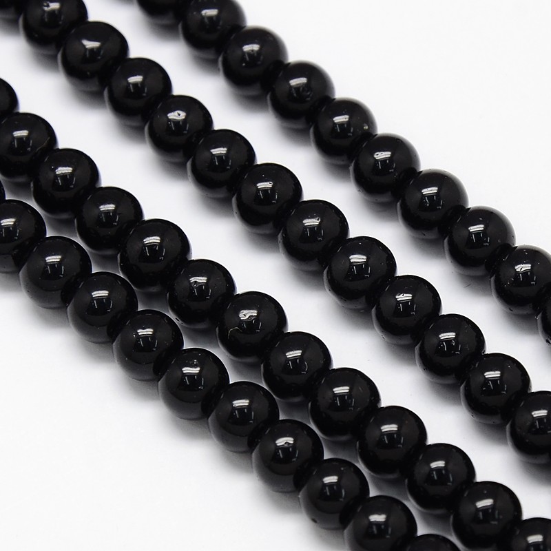 PandaHall Crystal Glass Round Beads Strands, Black, 6mm, Hole: 1mm; about 69pcs/strand, 16.1" Glass Round Black