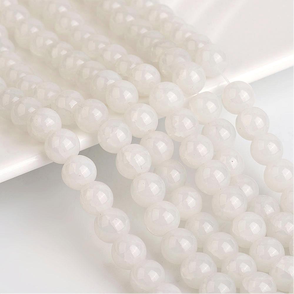 PandaHall Baking Painted Imitation Jade Crackle Glass Bead Strands, Round, Beige, 8~8.5x7.5~8mm, Hole: 1.5mm; about 106pcs/strand, 31.4"...