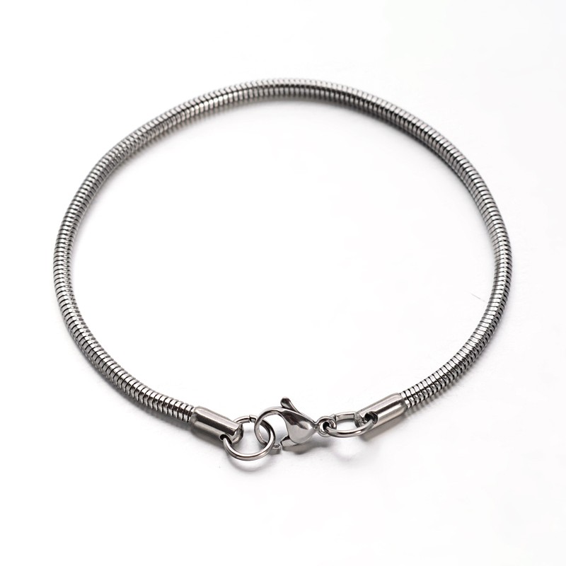 PandaHall 304 Stainless Steel Snake Chains Bracelets, with Lobster Claw Clasps, Stainless Steel Color, 7-1/2"~7-5/8"(190~195mm); 2.5mm...