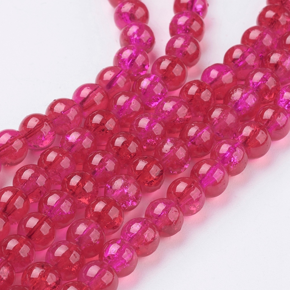 PandaHall Crackle Glass Beads Strands, Round, FireBrick, 6mm, Hole: 1.3~1.6mm, 31.4" Round Red
