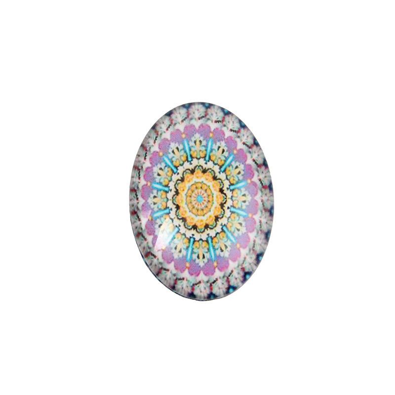 PandaHall Geometric Flower Photo Glass Oval Flatback Cabochons, Colorful, 25x18x6mm Glass Oval