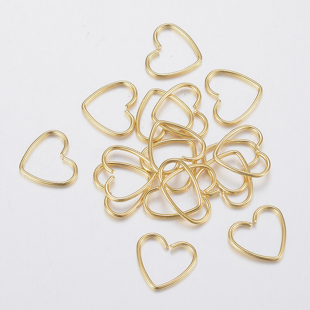 PandaHall 304 Stainless Steel Jump Rings, Open Jump Rings, Heart, Golden, 9x10x0.8mm; Inner: 6.5x9mm Stainless Steel Heart