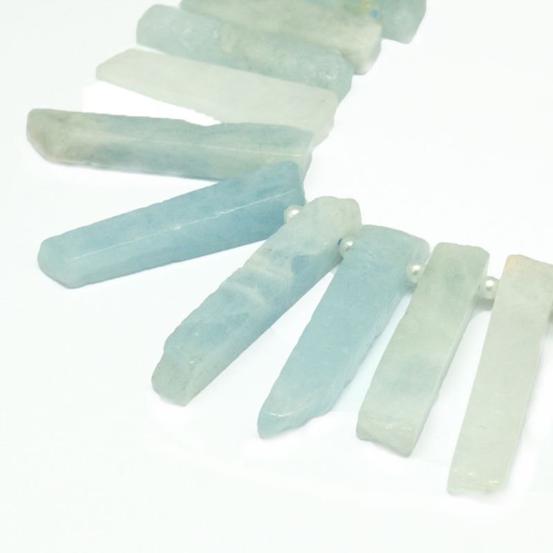 PandaHall Natural Aquamarine Bead Strands, Nuggets, 16~35x5~8x4~5mm, Hole: 1mm; about 49pcs/strand, 15" Aquamarine Nuggets Green