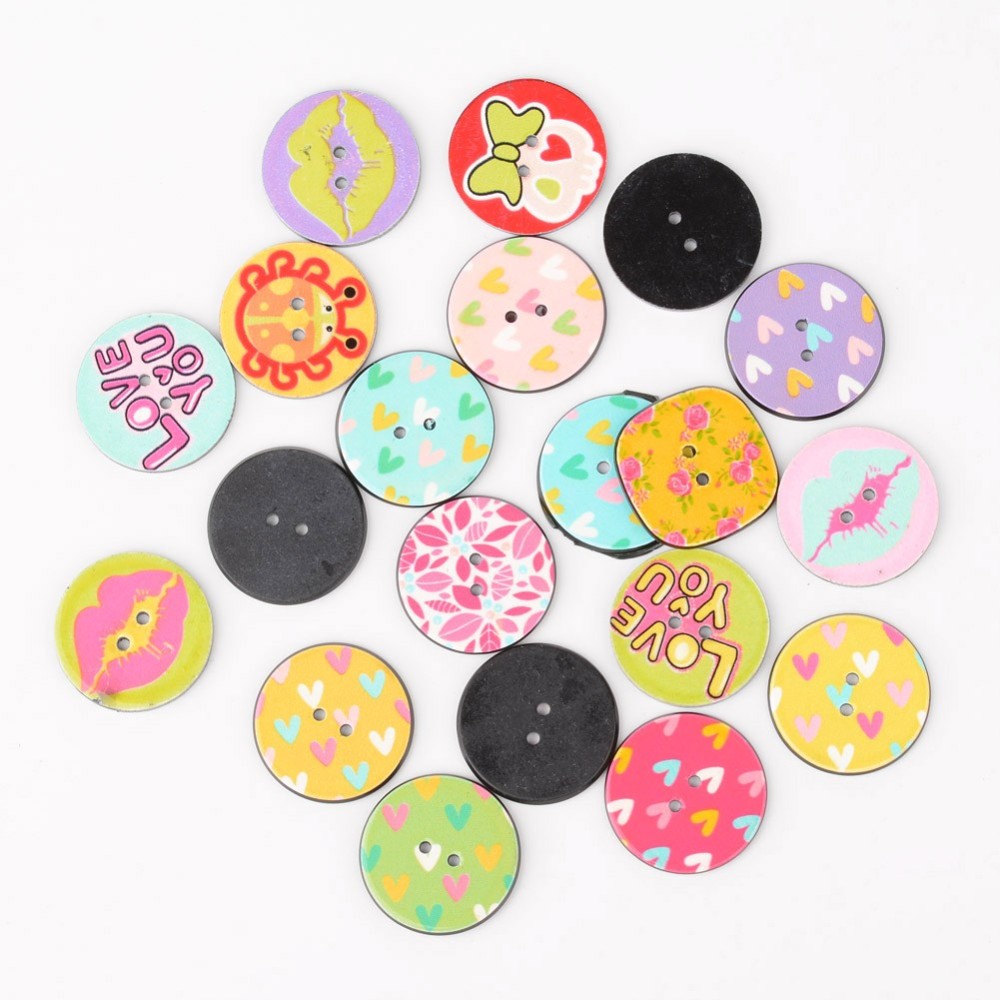 PandaHall 2-Hole Mixed Shape Printed Acrylic Buttons, Mixed Color, 24~25x24~25x2mm, Hole: 2mm Acrylic Others Multicolor