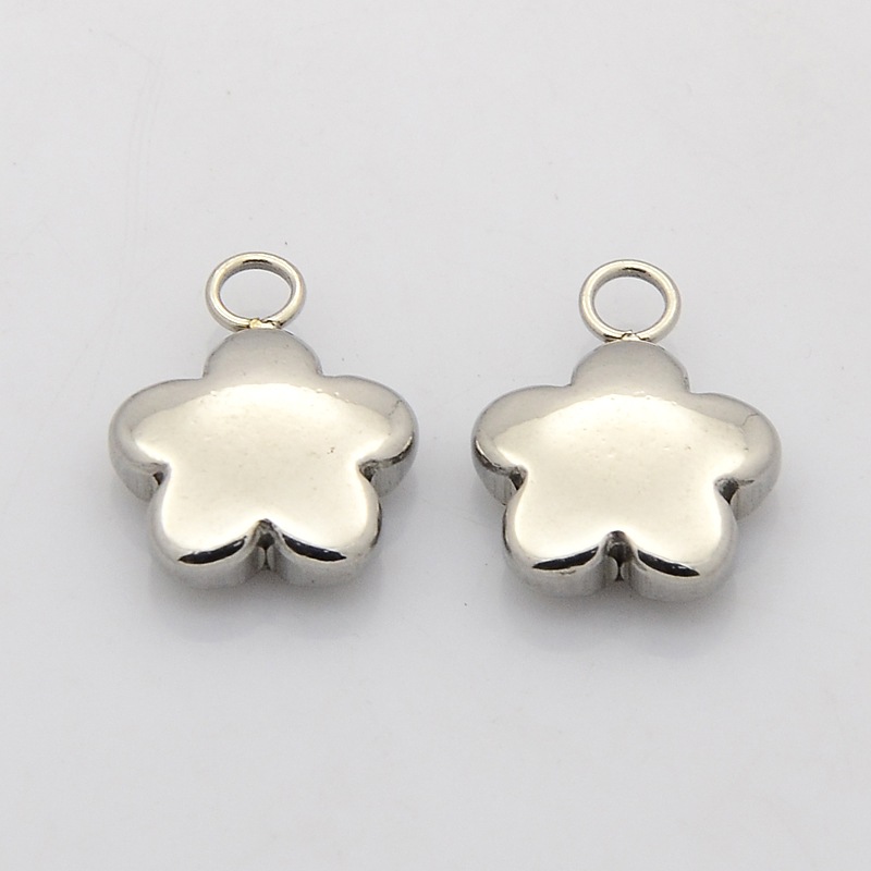 PandaHall Flower 304 Stainless Steel Pendants, Stainless Steel Color, 15x12x4mm, Hole: 2mm Stainless Steel Flower