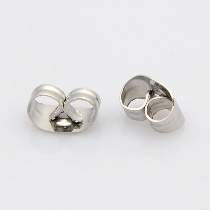 PandaHall 304 Stainless Steel Ear Nuts, Stainless Steel Color, 5x3.5x2mm, Hole: 1mm Stainless Steel