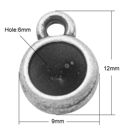 PandaHall Alloy Pendant Rhinestone Settings, Lead Free & Nickel Free, Antique Silver, Fit for 6mm rhinestone, 12x9x6mm, Hole: 2mm; Tray: 4mm...