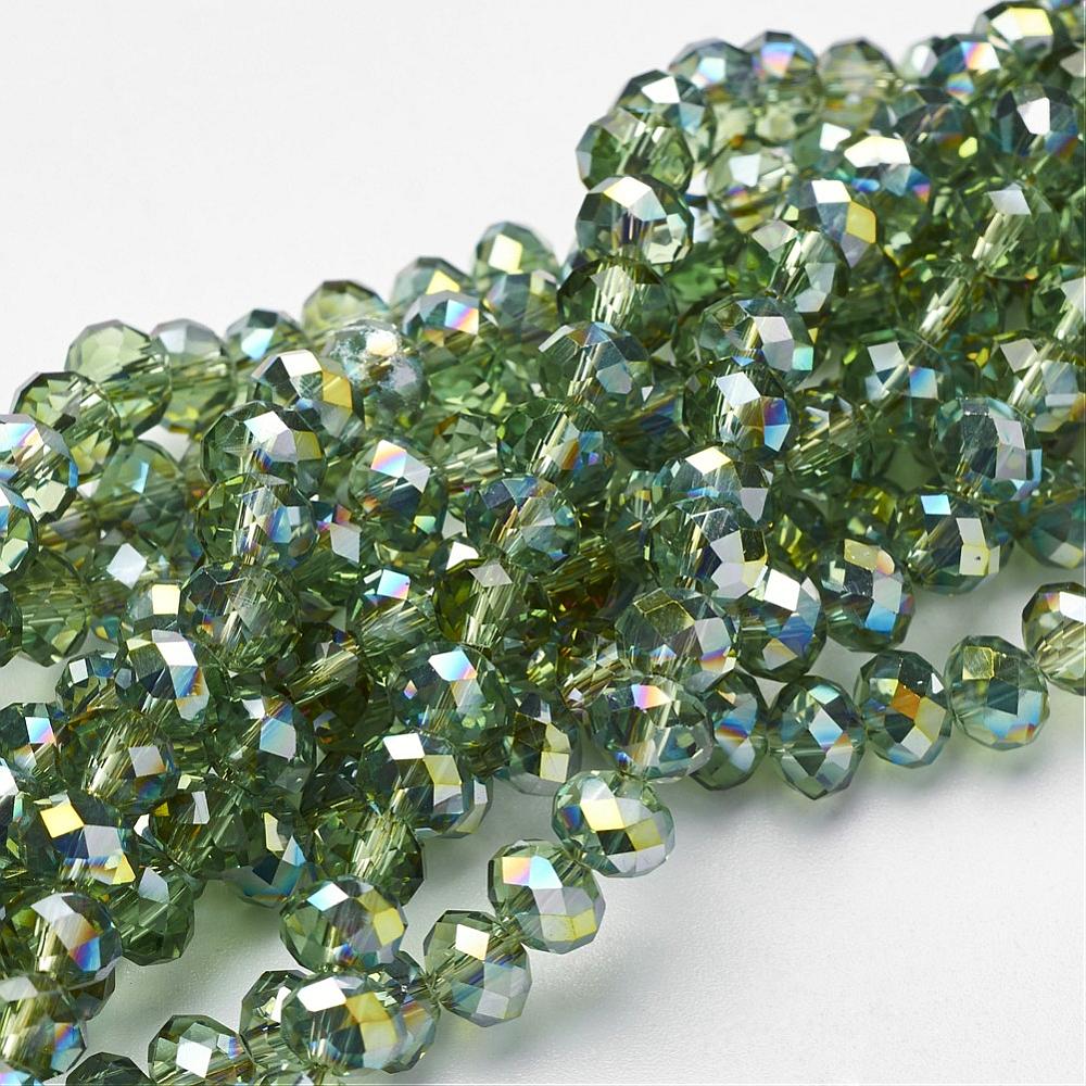 PandaHall Electroplate Glass Faceted Rondelle Beads Strands, Half Plated, SeaGreen, 6x4mm, Hole: 1mm; about 100pcs/strand, 18.1" Glass...
