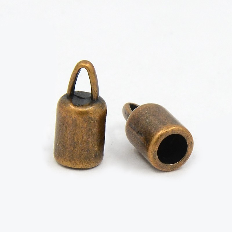 PandaHall Tibetan Style Cord Ends, Lead Free, Nickel Free and Cadmium Free, Red Copper, Column, 14x6.5mm, hole: 4mm; Inner diameter: 4~5mm;...