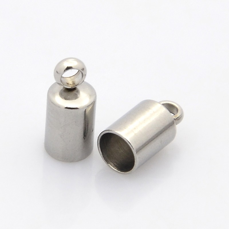PandaHall 304 Stainless Steel Cord Ends, Stainless Steel Color, 8.5x4.5mm, Hole: 2mm; Inner Dameter: 4mm Stainless Steel