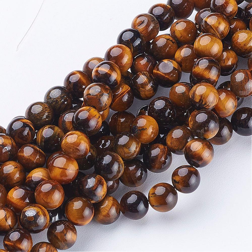 PandaHall Gemstone Beads Strands, Tiger Eye, Round, about 6mm in diameter, hole: about 0.8mm, 15~16" Tiger Eye Round Yellow