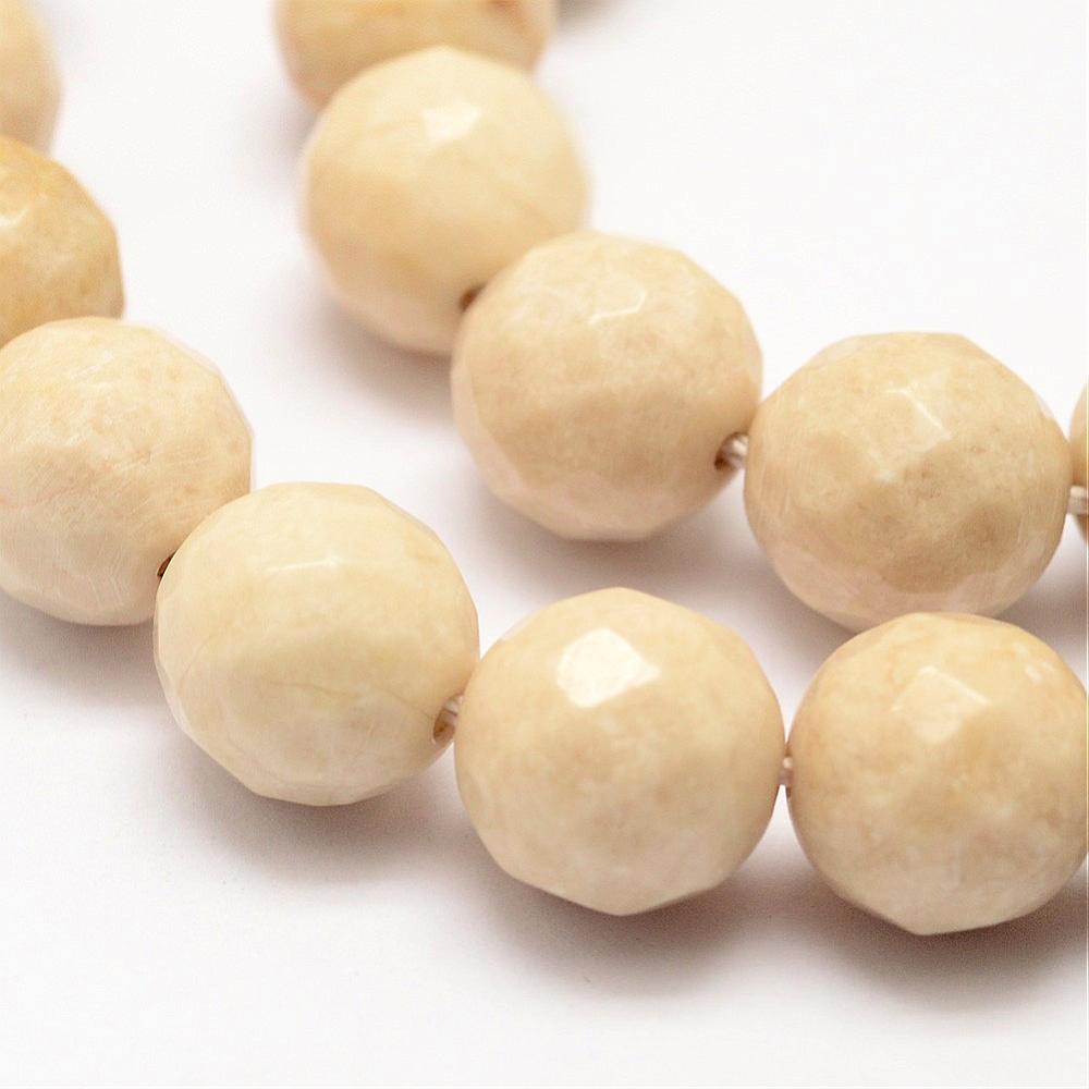 PandaHall Natural Fossil Round Bead Strands, Faceted, 12mm, Hole: 1mm; about 32pcs/strand, 15.5" Fossil Round