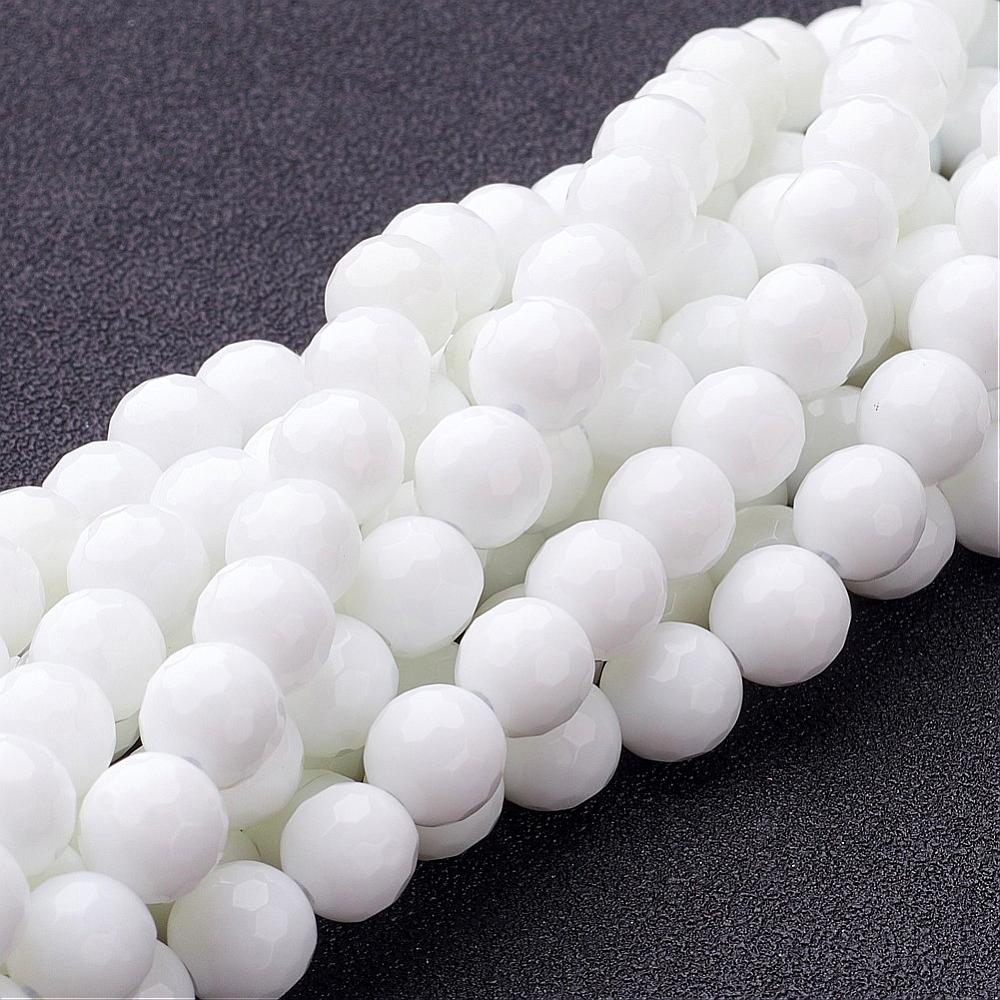 PandaHall Natural White Jade Beads Strands, Faceted, Round, Dyed & Heated, White, 8mm, Hole: 1mm; about 49pcs/strand, 15" White Jade Round...