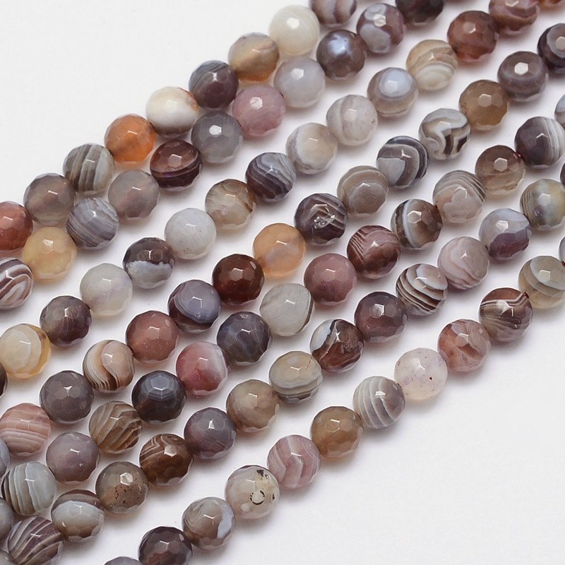 PandaHall Faceted Natural Botswana Agate Round Beads Strands, 6mm, Hole: 1mm; about 66pcs/strand, 15.5" Botswana Agate Round