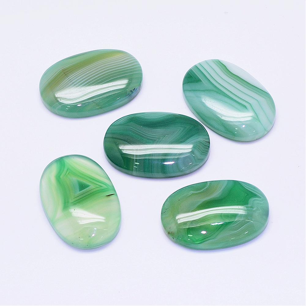 PandaHall Natural Green Agate Cabochon, Oval, Dyed, 30x20x6mm Natural Agate Oval Green