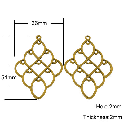 PandaHall Tibetan Style Chandelier Components Links, Lead Free & Cadmium Free & Nickel Free, Rhombus, Antique Golden, 51x36x2mm, Hole: 2mm...