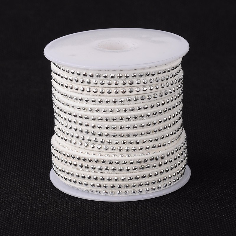 PandaHall Rivet Faux Suede Cord, Faux Suede Lace, with Aluminum, White, 3x2mm; about 20yards/roll Suede White