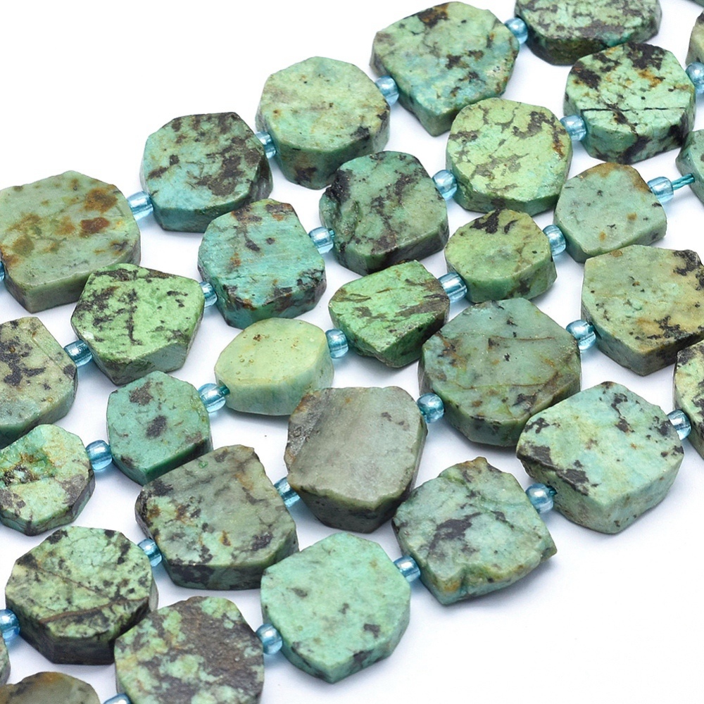 PandaHall Natural African Turquoise Beads Strands, Nuggets, 10~15x12~15x3~5mm, Hole: 1mm; about 25pcs/strand, 16.1"(41cm) African Turquoise...