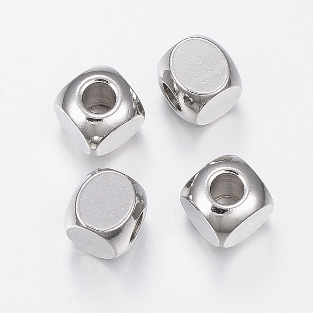 PandaHall 304 Stainless Steel Beads, Cube, Stainless Steel Color, 6x6x6mm, Hole: 3mm Stainless Steel Cube