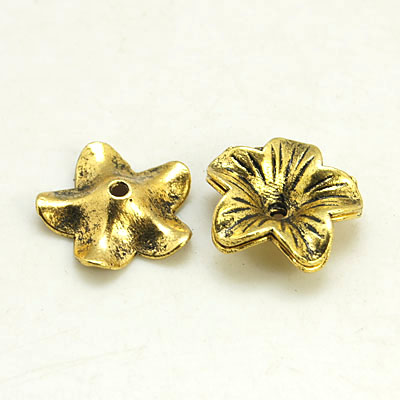 PandaHall Tibetan Style Bead Caps, Lead Free and Cadmium Free, Flower, Antique Golden, Size: about 18mm in diameter, 5mm thick, hole: 1.5mm...