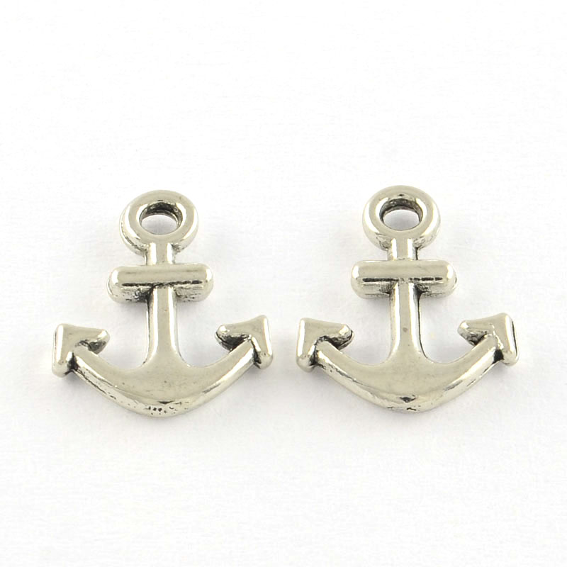 PandaHall Tibetan Style Alloy Charms, Anchor, Lead Free & Cadmium Free, Antique Silver, 13.8x10.5x2mm, Hole: 1.8mm Alloy Anchor & Helm