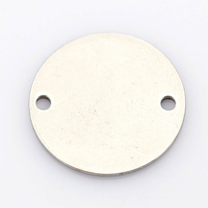 PandaHall Flat Round 304 Stainless Steel Links, Stainless Steel Color, 16x1mm, Hole: 1.5mm Stainless Steel Flat Round