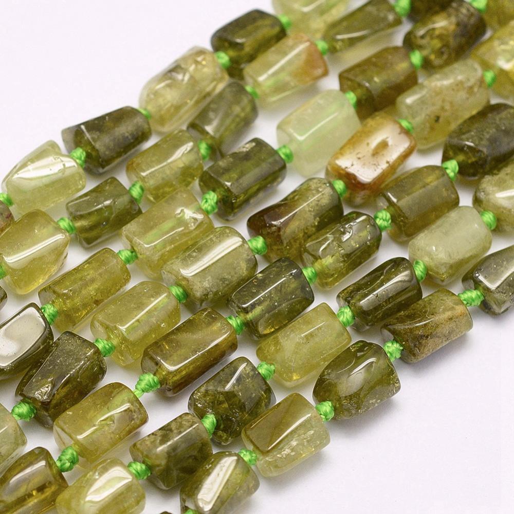 PandaHall Natural Green Garnet Beads Strands, Grade A, Column, 6~10x6~8x5~8mm, Hole: 1mm; about 42pcs/strand, 16.9"(43cm) Garnet Column...