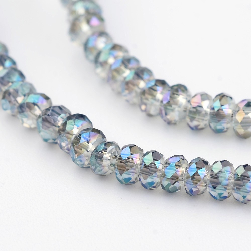 PandaHall Electroplate Glass Beads Strands,  Full Rainbow Plated, Faceted Rondelle, Turquoise, 2x1.5mm, Hole: 0.5mm; about 203pcs/strand...