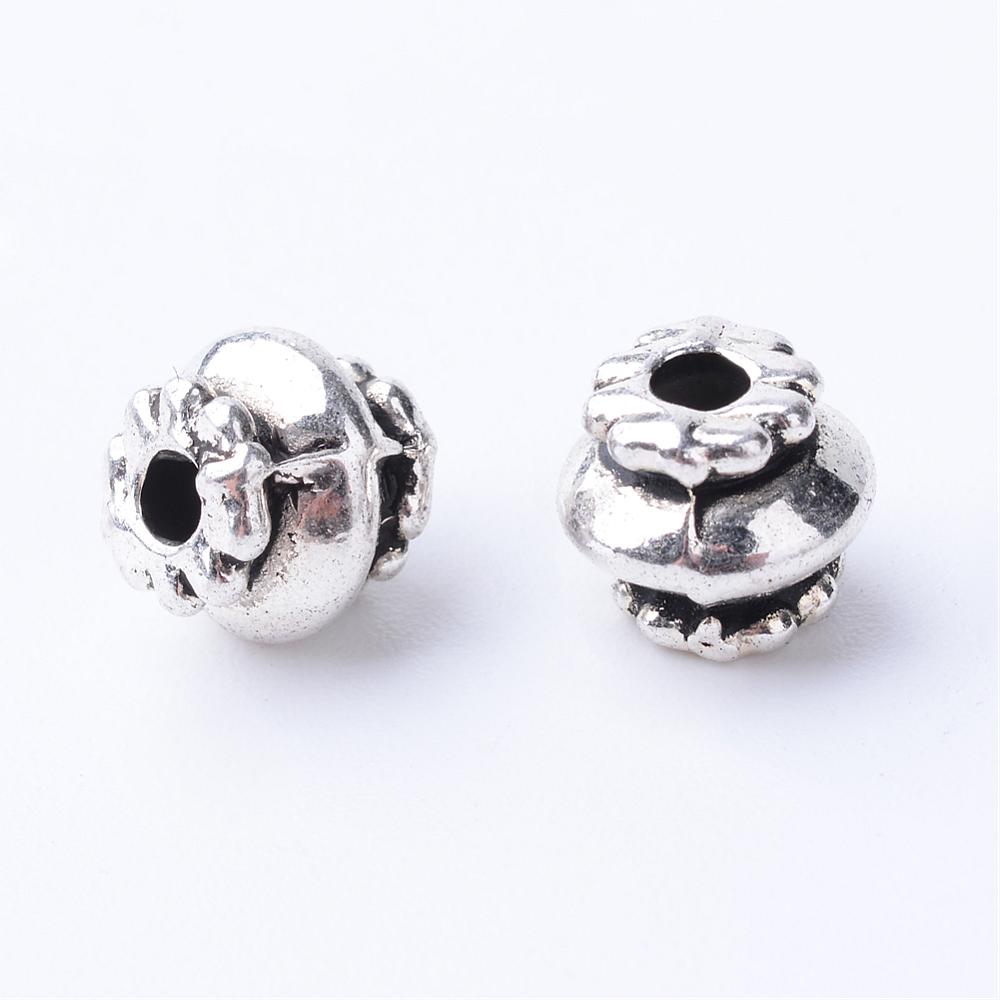 PandaHall Tibetan Style Alloy Beads, Cadmium Free & Nickel Free & Lead Free, Antique Silver, 7x6mm, Hole: 2mm; about 1190pcs/1000g Alloy...